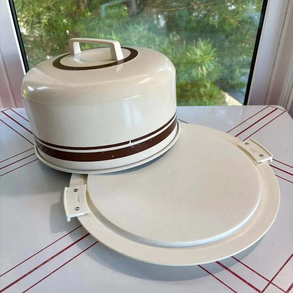 Vintage ATAPCO Cake Carrier Cream Brown Locking Handles